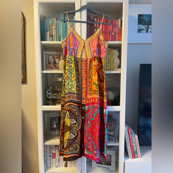 NWT FARM RIO Multicolored Mixed Scarves Viscose Midi Dress - Picture 6 of 8